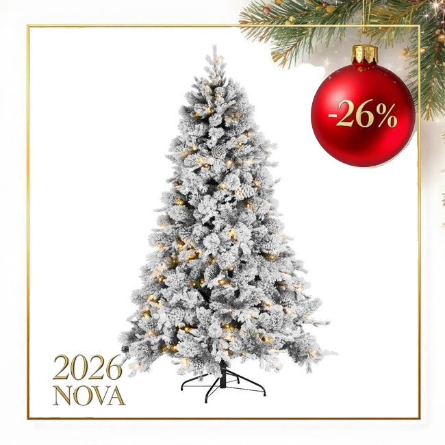 Novogodišnja jelka 210cm sa šišarkama i LED lamp. bijela