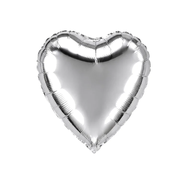 Heart-shaped foil balloon – silver, glossy, 18″