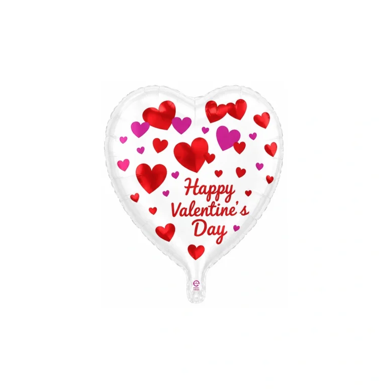 Фольгированный шар-сердце Happy Valentine's Day – белый, 18″