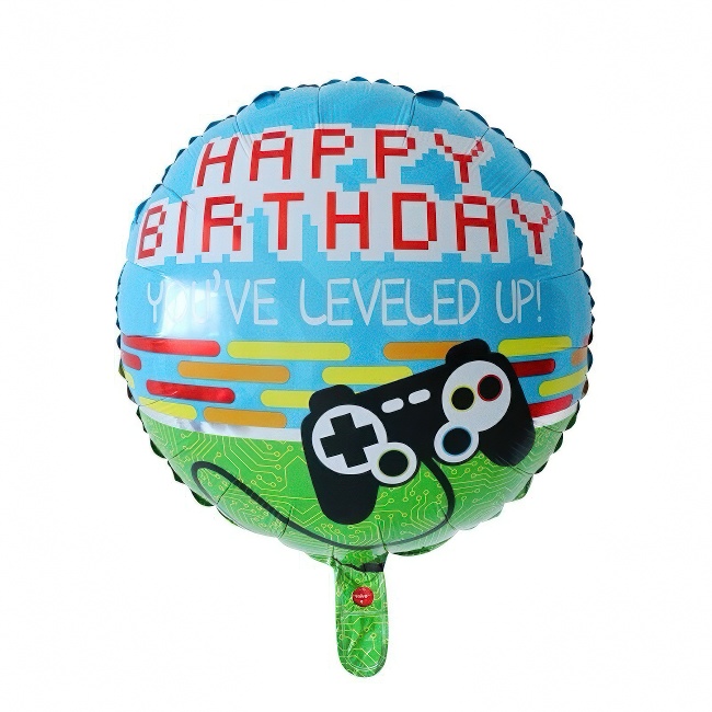 Round foil balloon – Happy Birthday, You've Leveled Up, 18″
