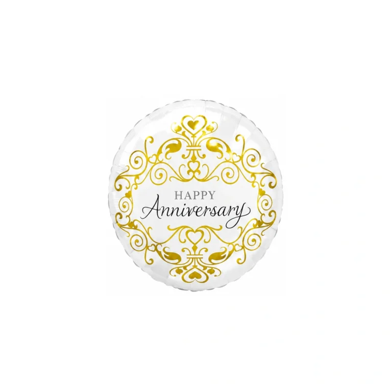 Happy Anniversary foil balloon – white and gold, 18″