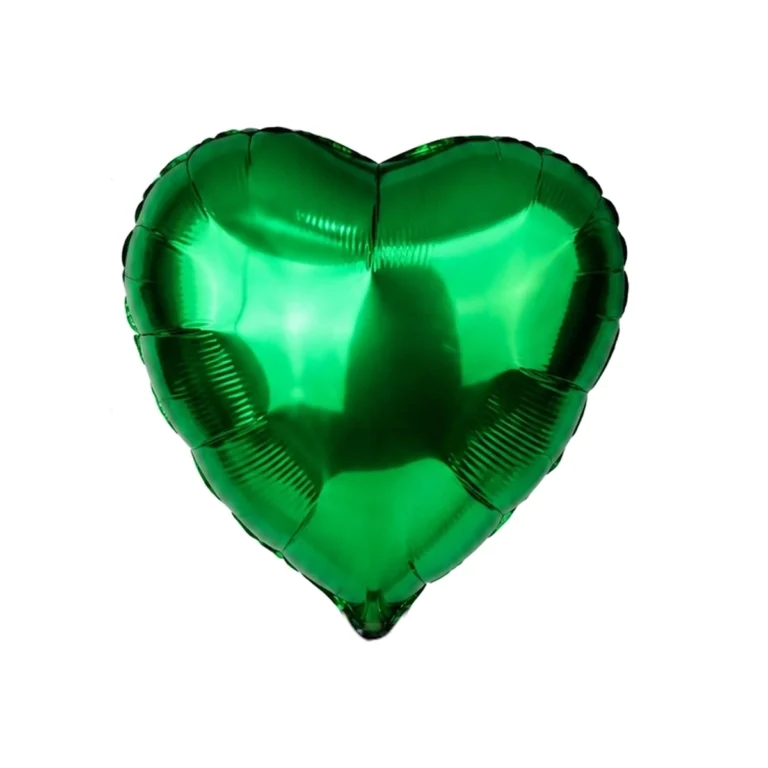 Heart-shaped foil balloon – green, glossy, 18″
