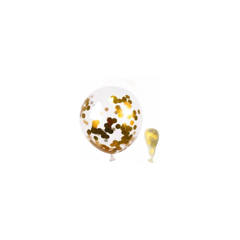Clear latex balloon with gold confetti, 10″