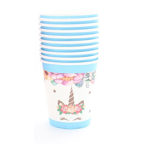 Unicorn with flowers paper cups, 240 ml, 10 pieces