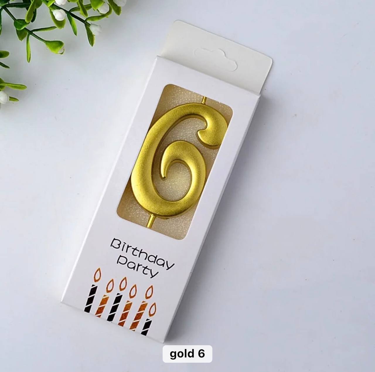 Свеча для торта в форме цифры 6, золотистая, Elegant, 5,5 см