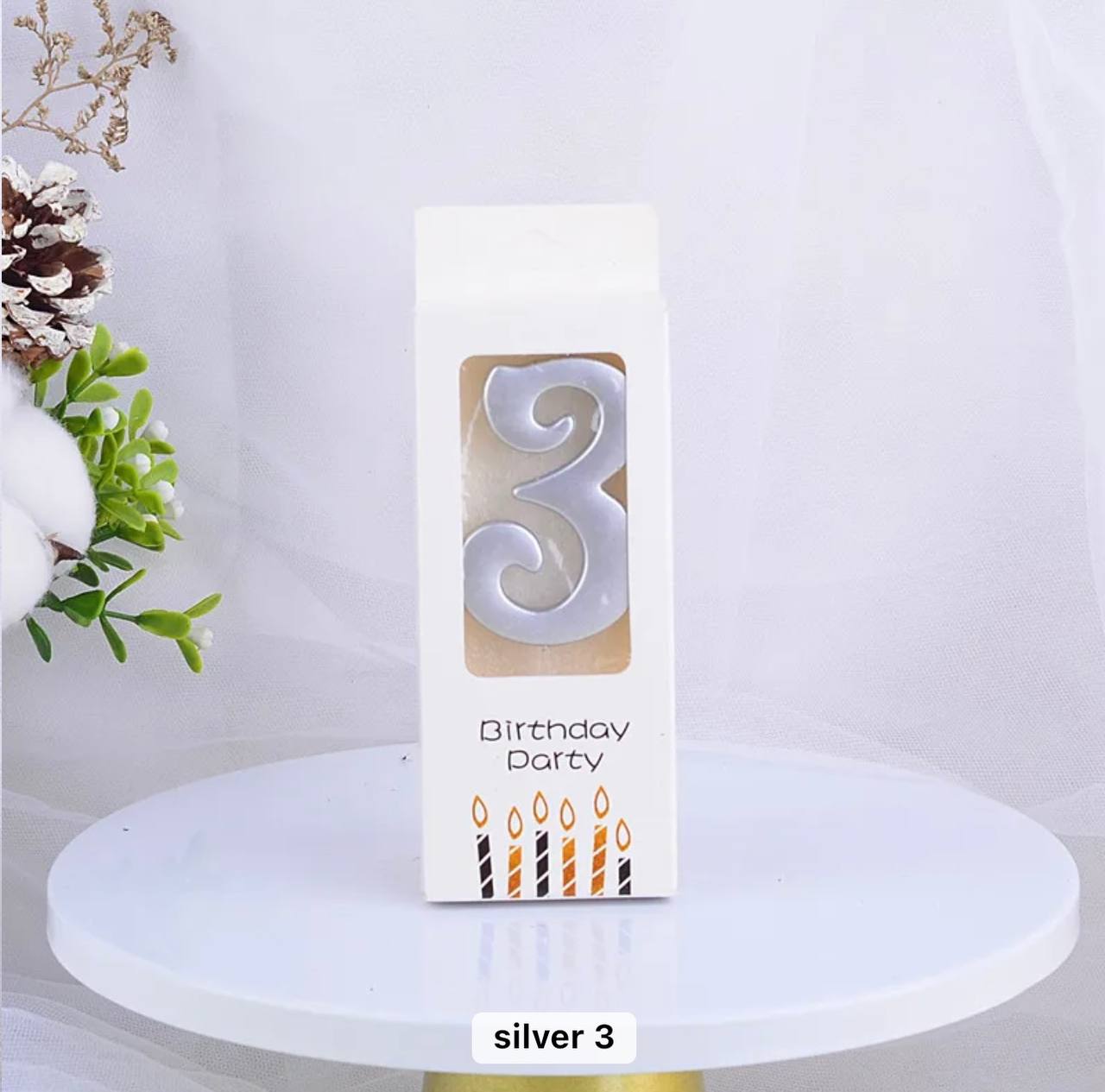 Свеча для торта в форме цифры 3, серебристая, Elegant, 5,5 см