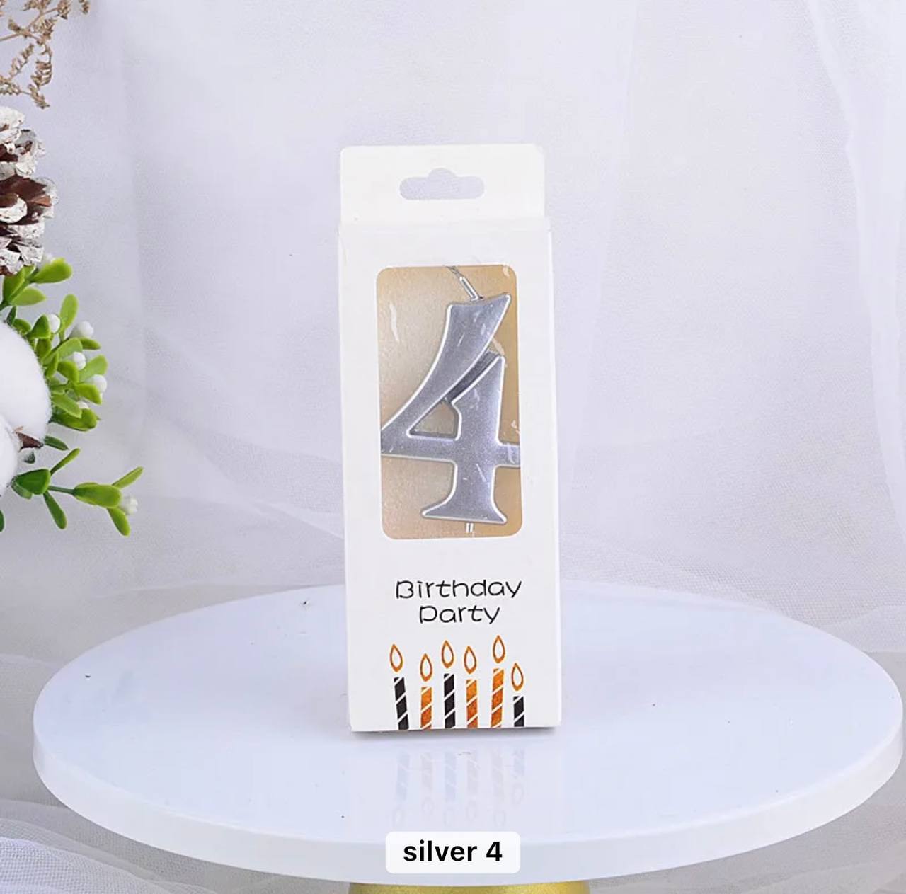 Svjećica za tortu broj 4, srebrna, Elegant, 5,5 cm