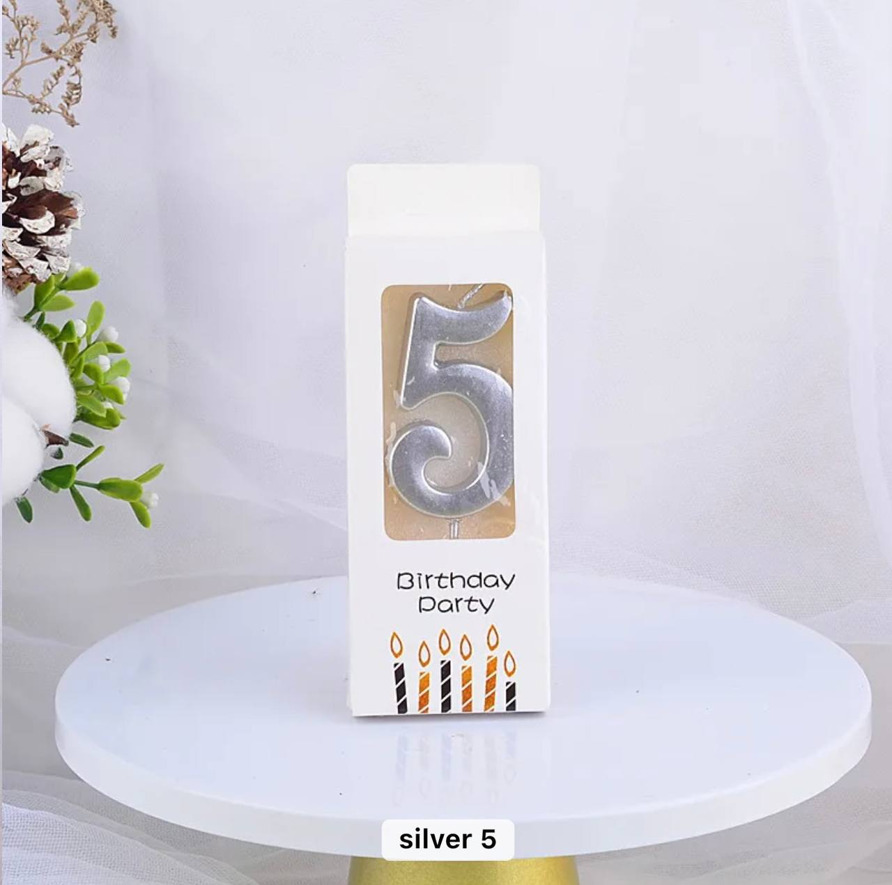 Свеча для торта в форме цифры 5, серебристая, Elegant, 5,5 см