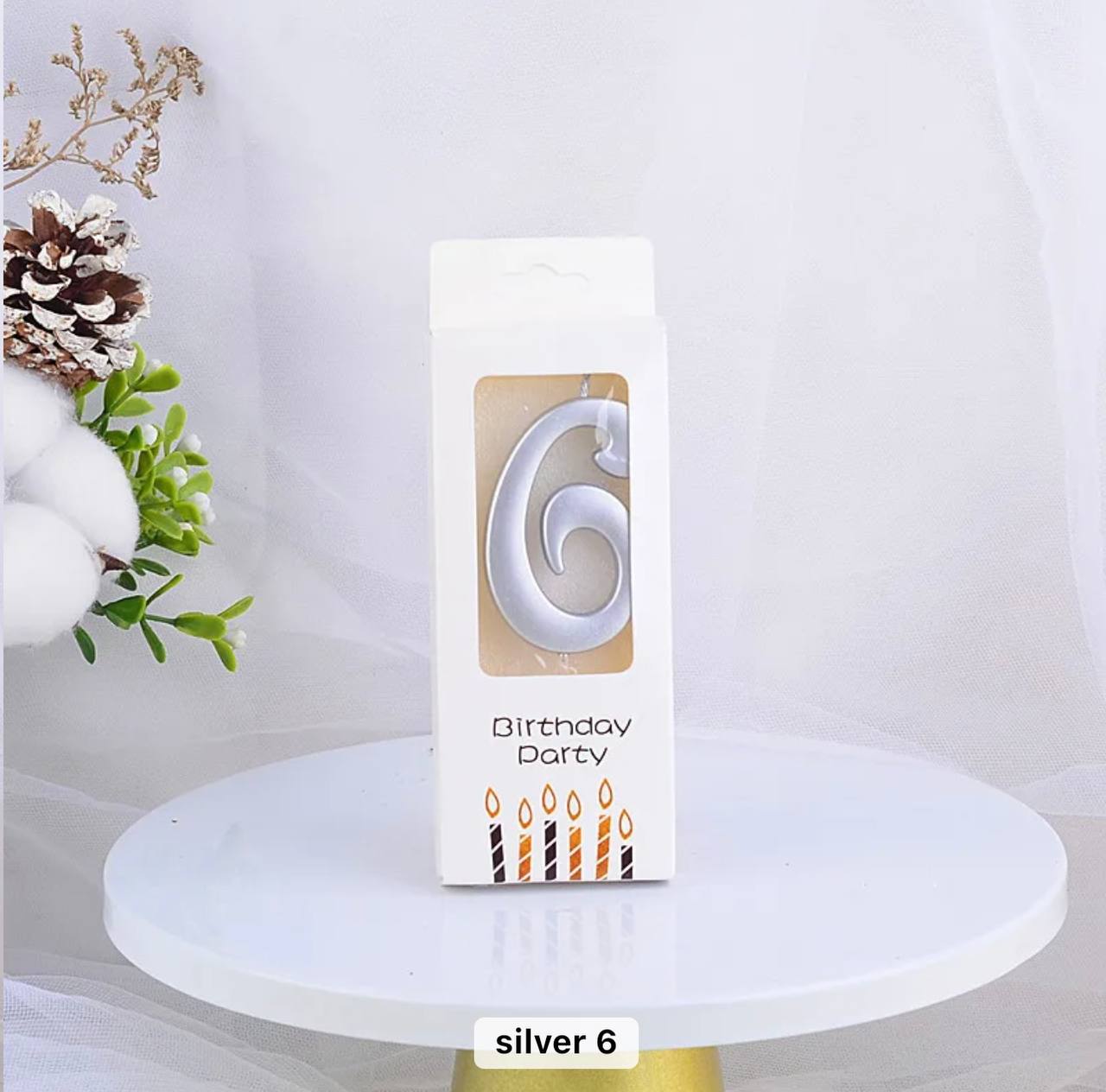Свеча для торта в форме цифры 6, серебристая, Elegant, 5,5 см