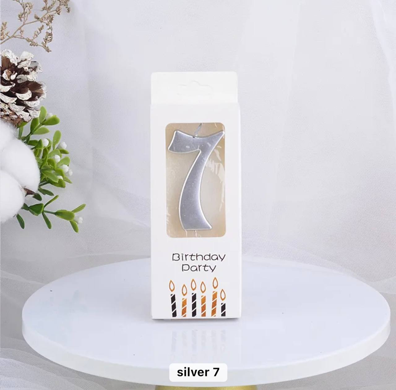 Свеча для торта в форме цифры 7, серебристая, Elegant, 5,5 см