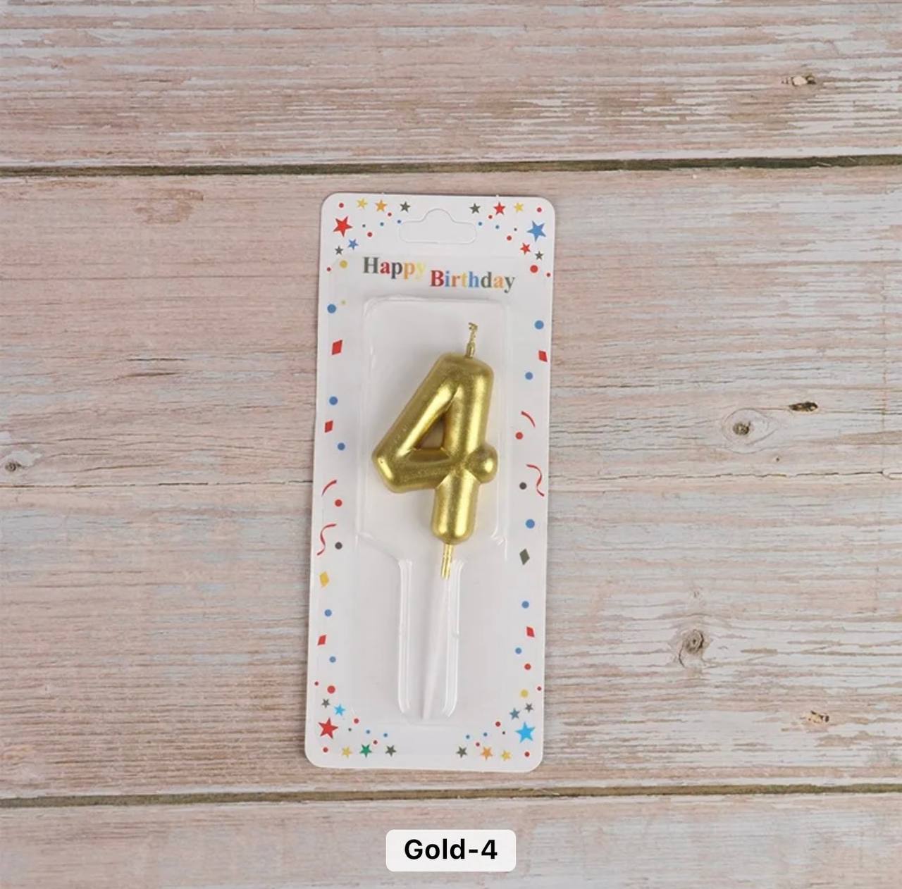 Number 4 cake candle, gold, 7 cm