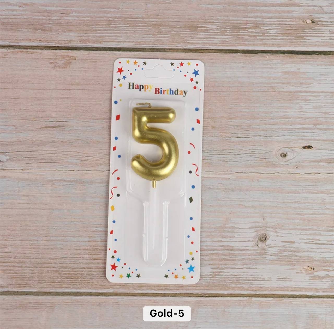 Number 5 cake candle, gold, 7 cm