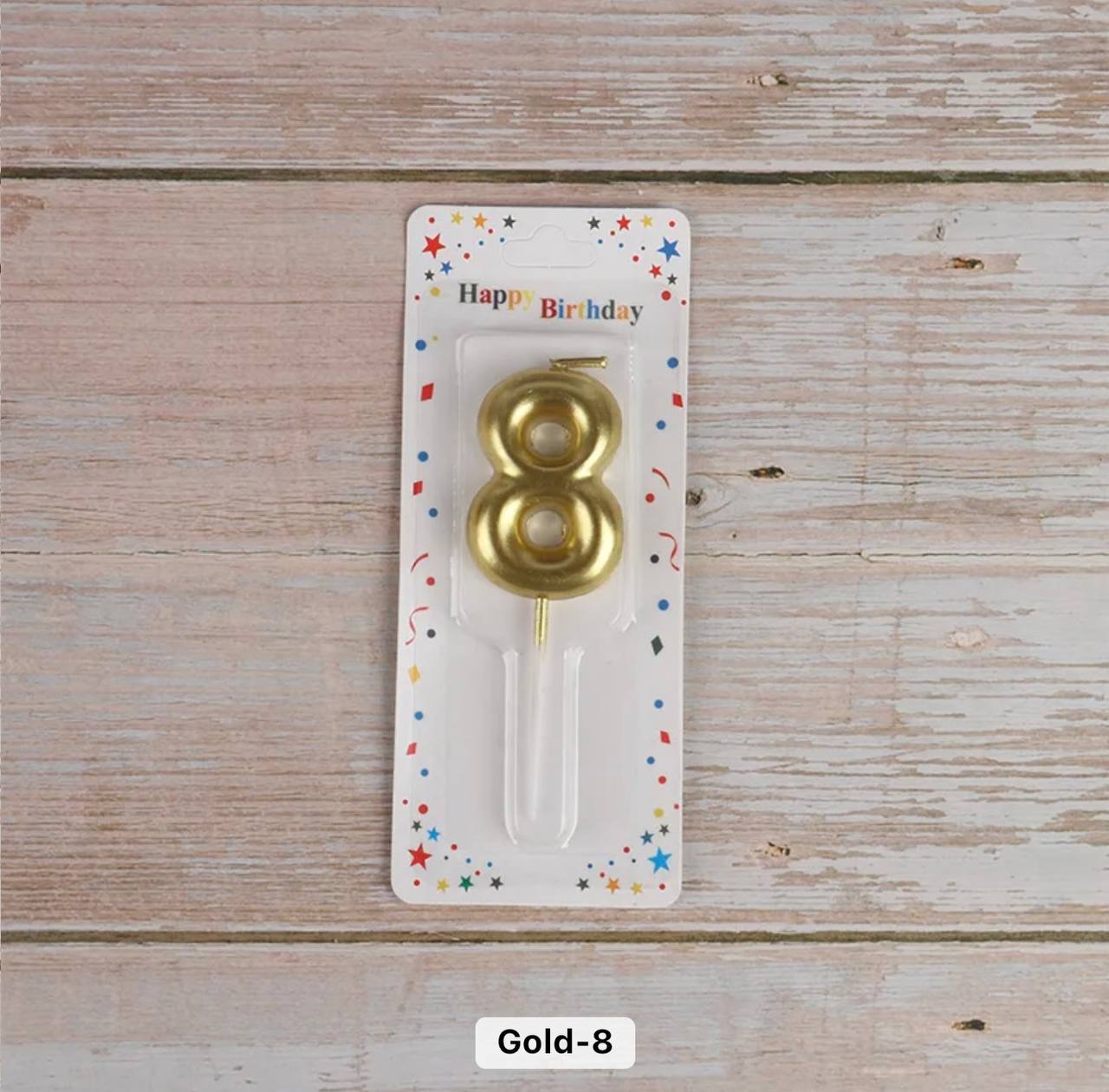 Number 8 cake candle, gold, 7 cm