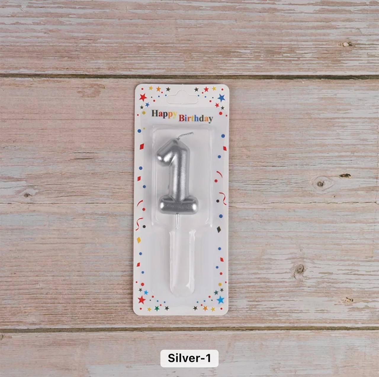 Number 1 cake candle, silver, 7 cm