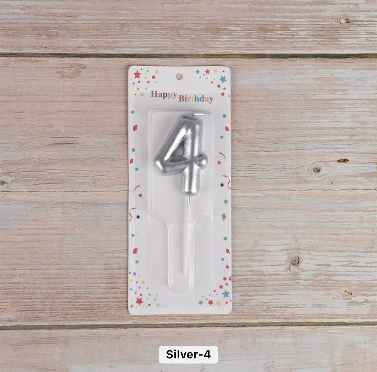 Number 4 cake candle, silver, 7 cm