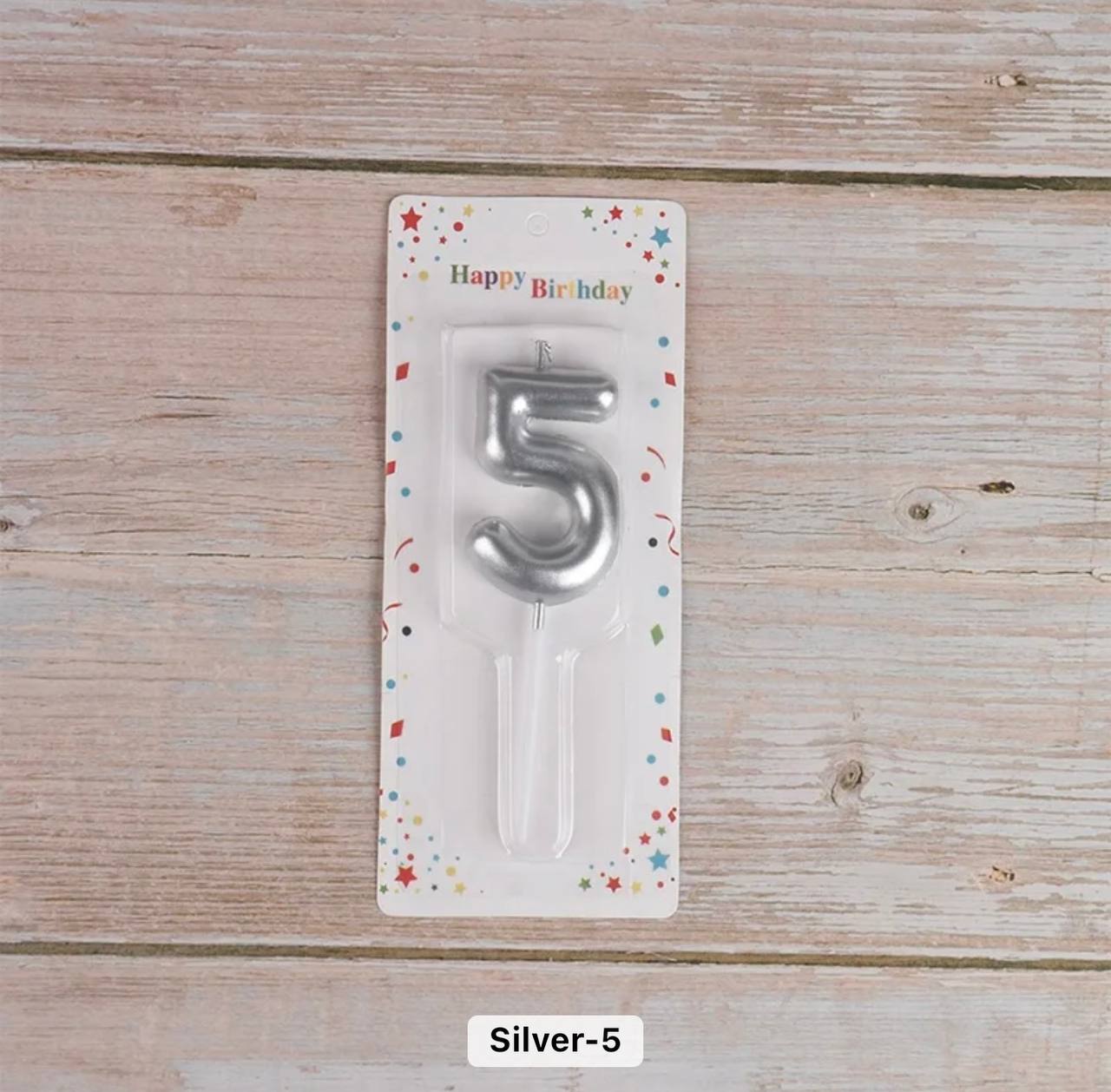 Number 5 cake candle, silver, 7 cm