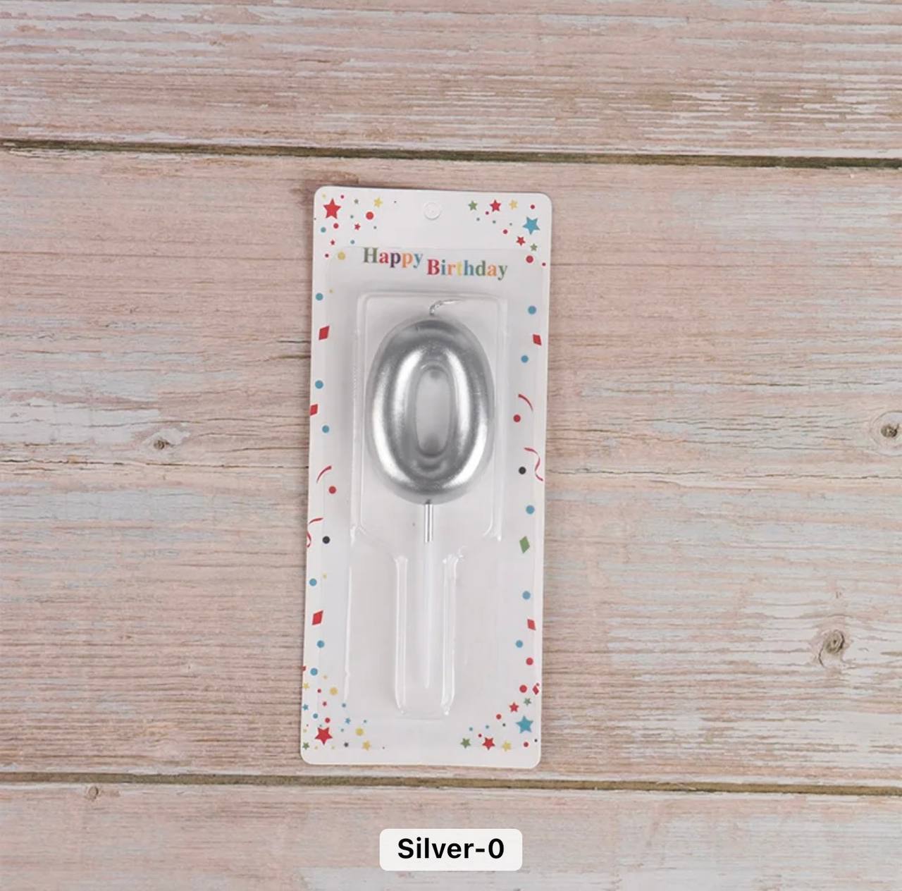Number 0 cake candle, silver, 7 cm