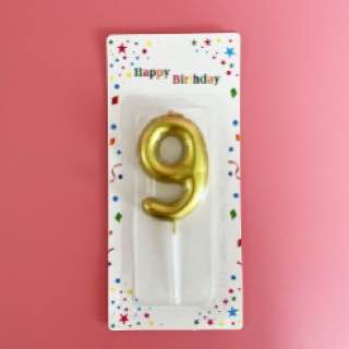Number 9 cake candle, gold, 9 cm