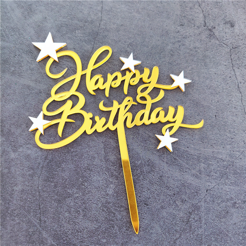 Топпер для торта Happy Birthday 01 со звёздочками