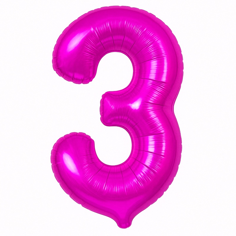 Number 3 foil balloon – deep pink, 40″