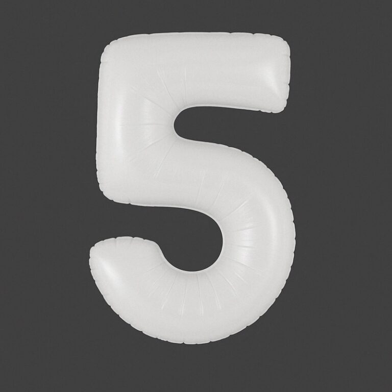 Number 5 foil balloon – white, 40″