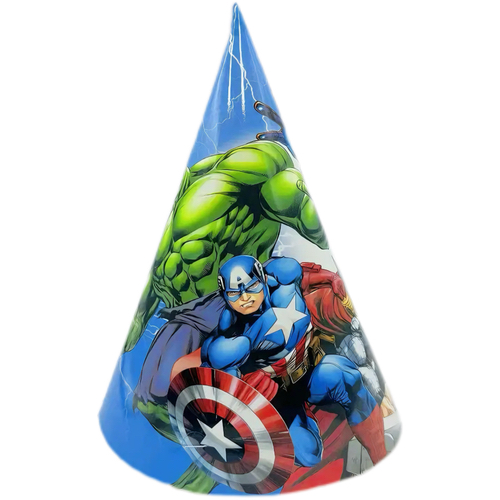 Superheroes paper party hats, 6 pieces