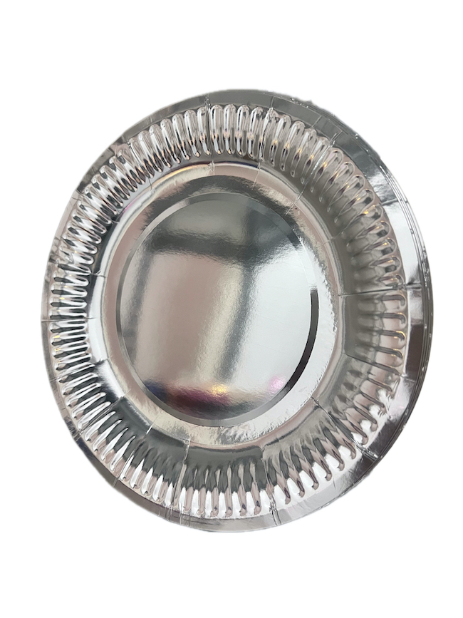 Silver metallic paper plates, 18 cm, 10 pieces