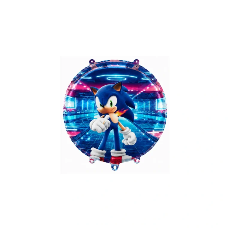 Round foil balloon – Sonic with a neon ring, 18″