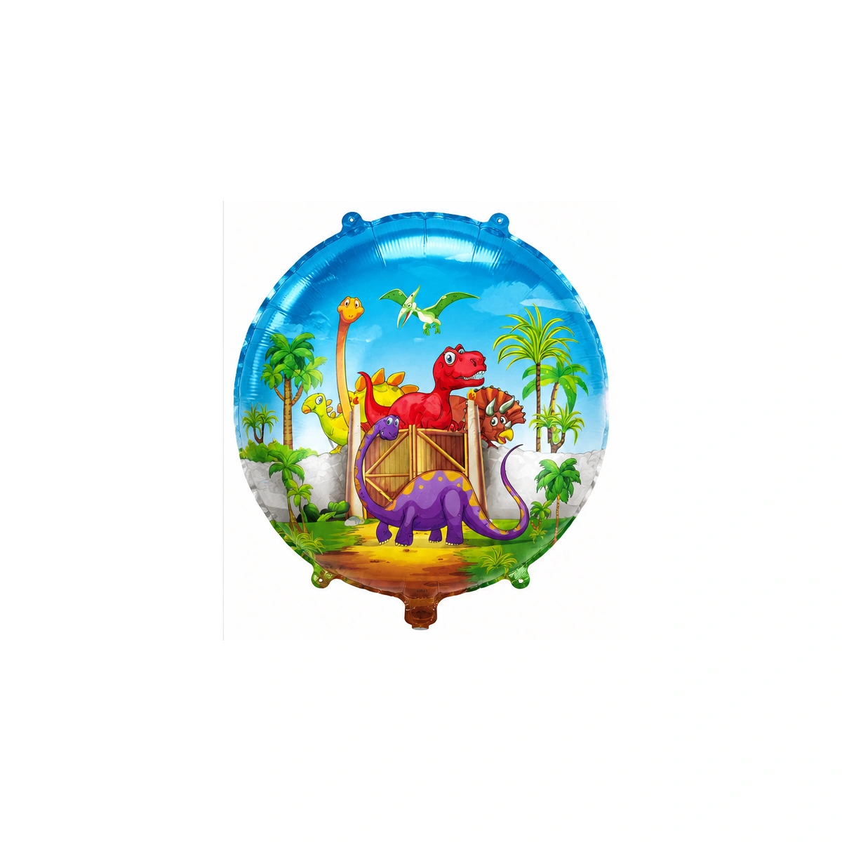 Round foil balloon – colourful dinosaurs, 18″