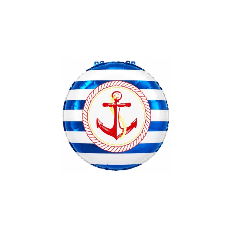 Round foil balloon – anchor and nautical stripes, 18″
