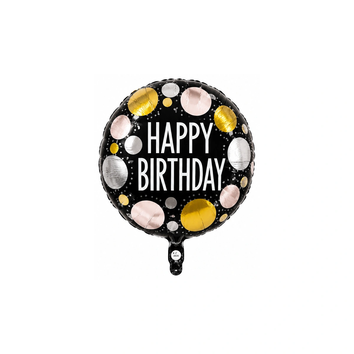 Фольгированный шар Happy Birthday – чёрный в крупный горошек, 18″