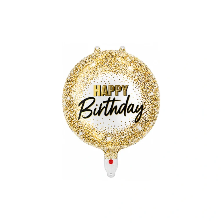 Happy Birthday foil balloon – gold confetti, 18″