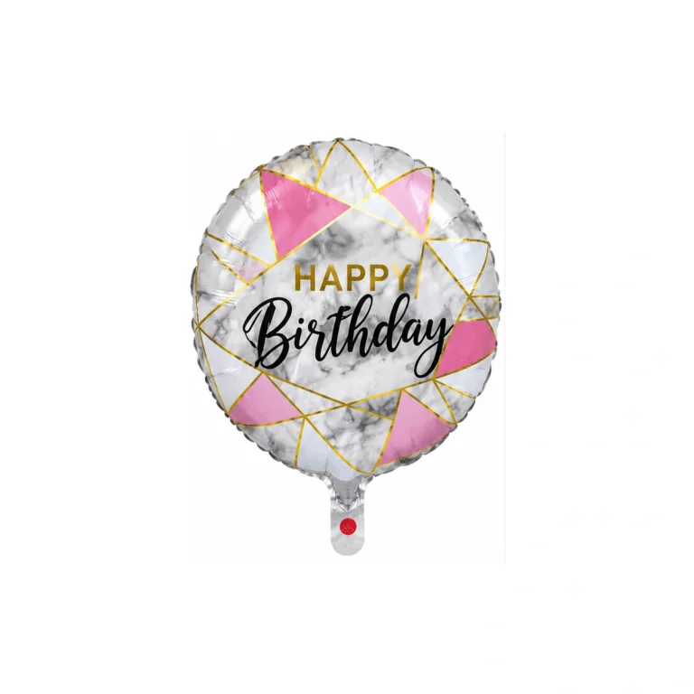 Round Happy Birthday foil balloon – geometric, 18″