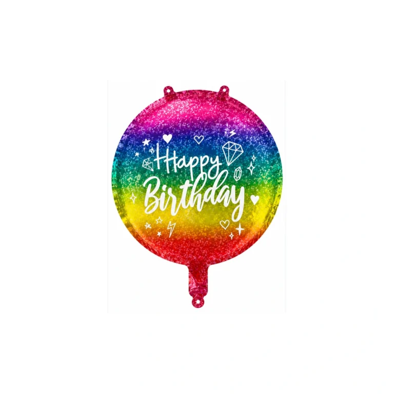 Happy Birthday foil balloon – rainbow colours, 18″