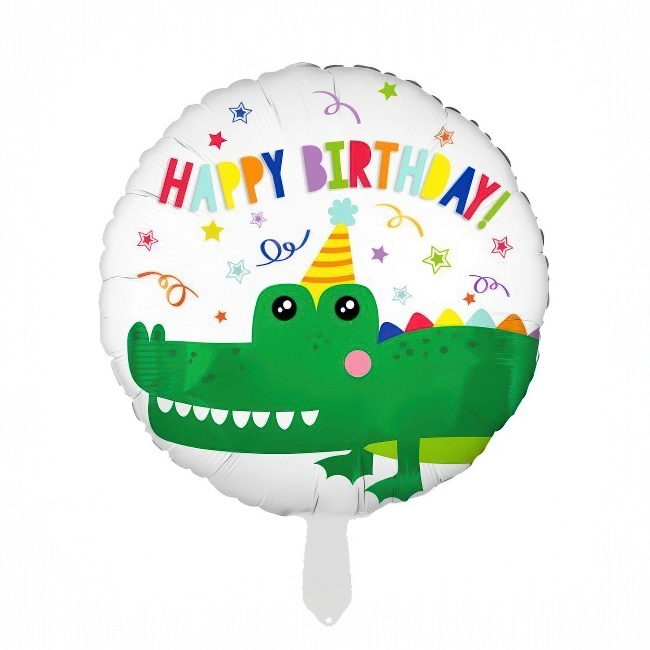 Round foil balloon – Happy Birthday crocodile, 18″