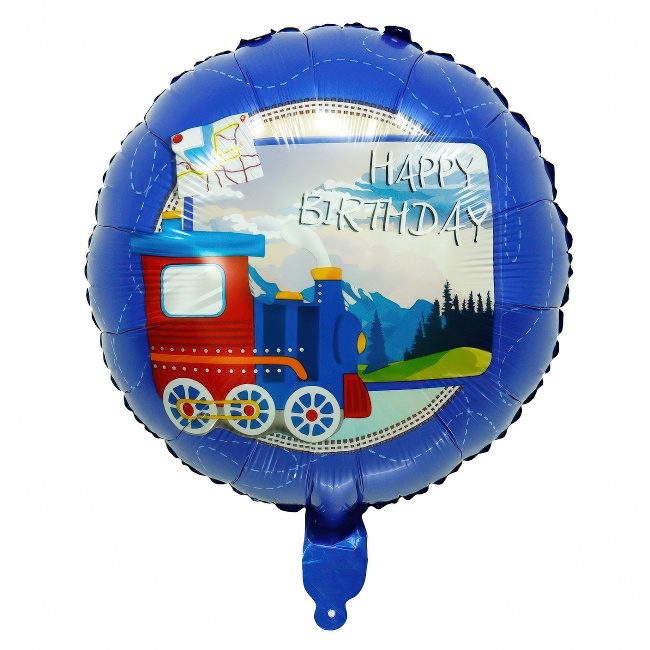 Round foil balloon – Happy Birthday train, 18″