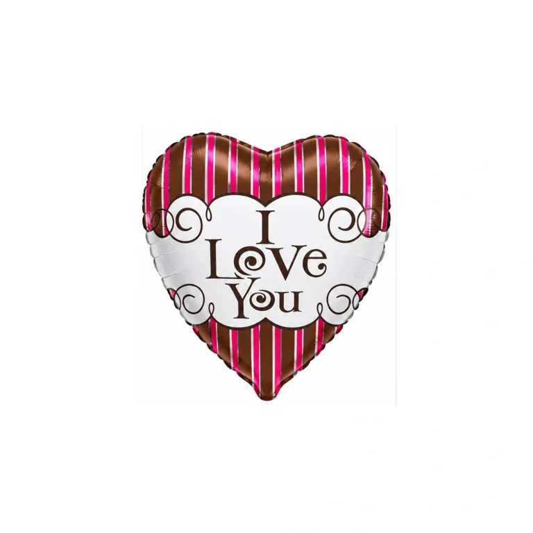 Heart-shaped foil balloon – I Love You, stripes, 18″
