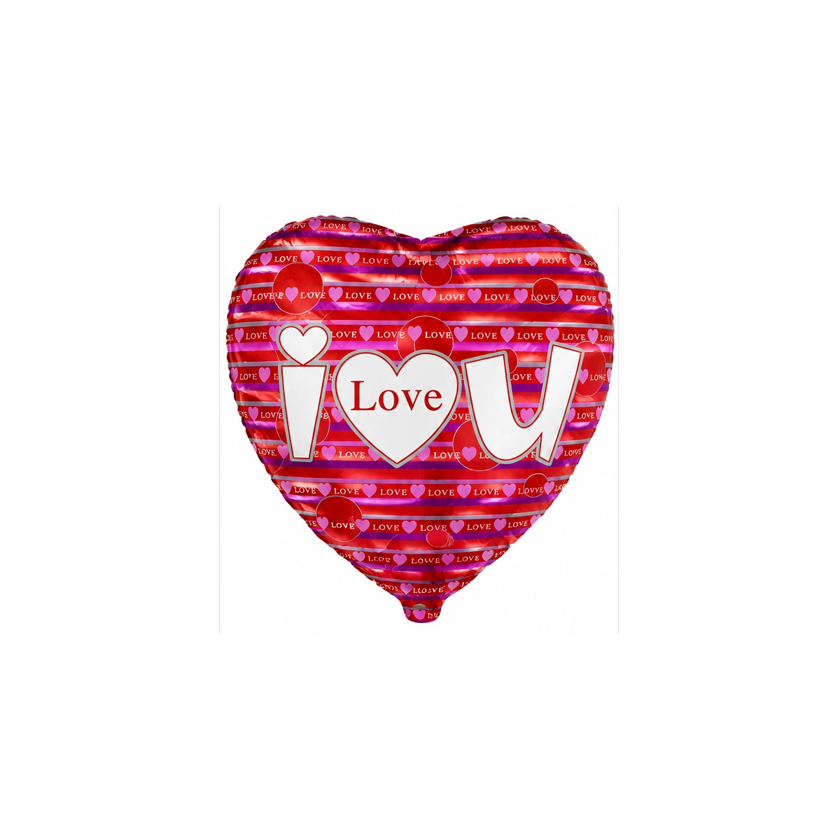 Heart-shaped foil balloon – I Love U, red and fuchsia stripes, 18″