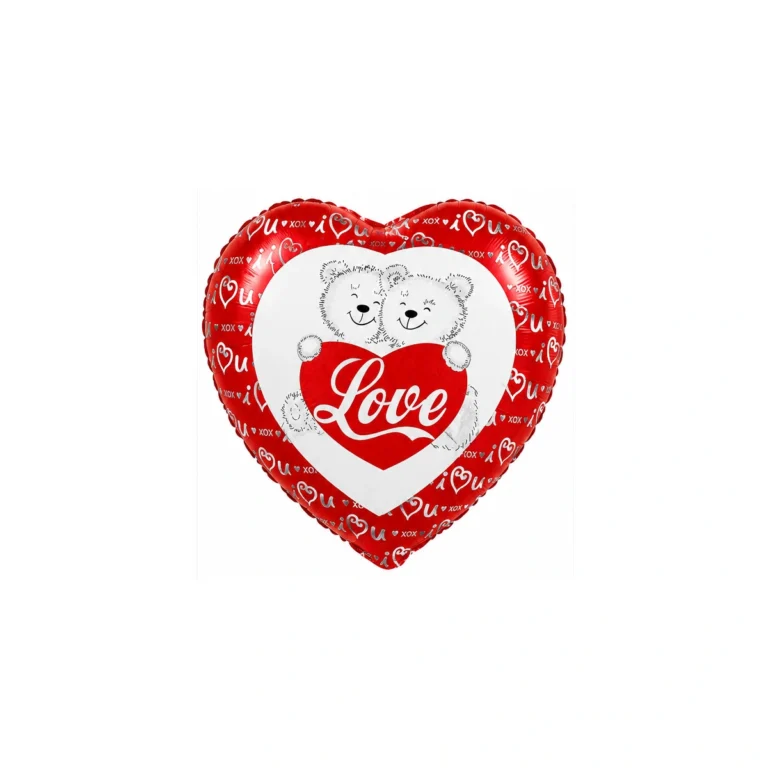 Love heart foil balloon – red with bears, 18″