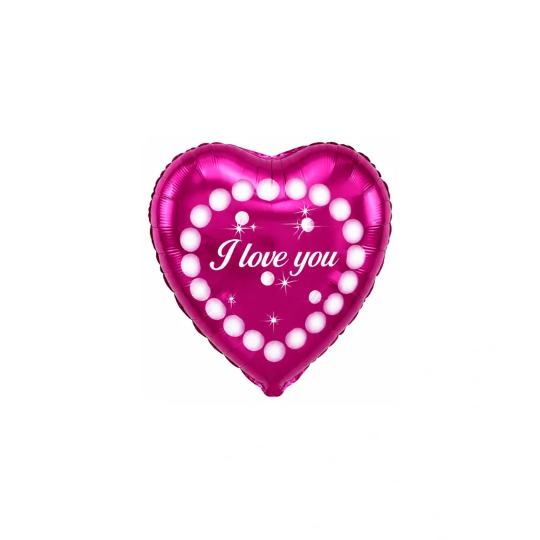 Heart-shaped foil balloon – I Love You, fuchsia