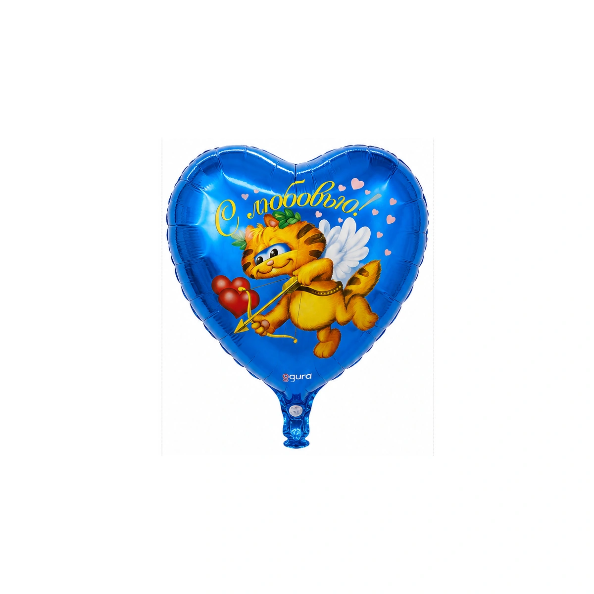 Фольгированный шар-сердце – кот-Купидон, 18″