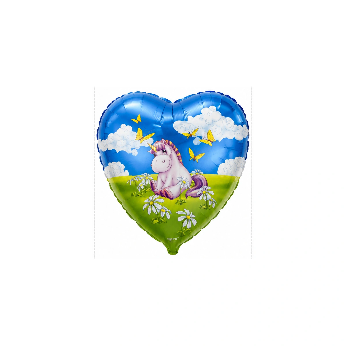 Фольгированный шар-сердце – единорог и бабочки, 18″