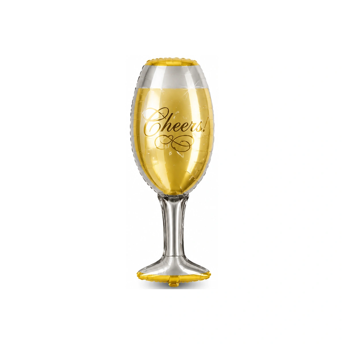 Cheers glass foil balloon – gold and silver, 92 × 38 cm
