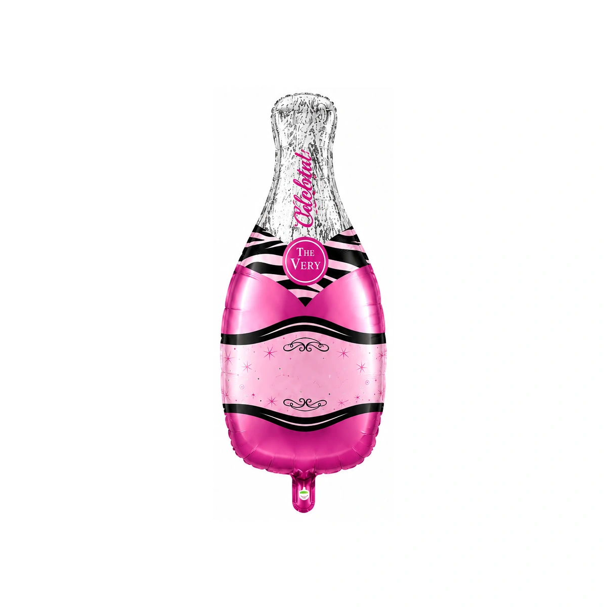 Foil balloon – pink champagne bottle with black stripes