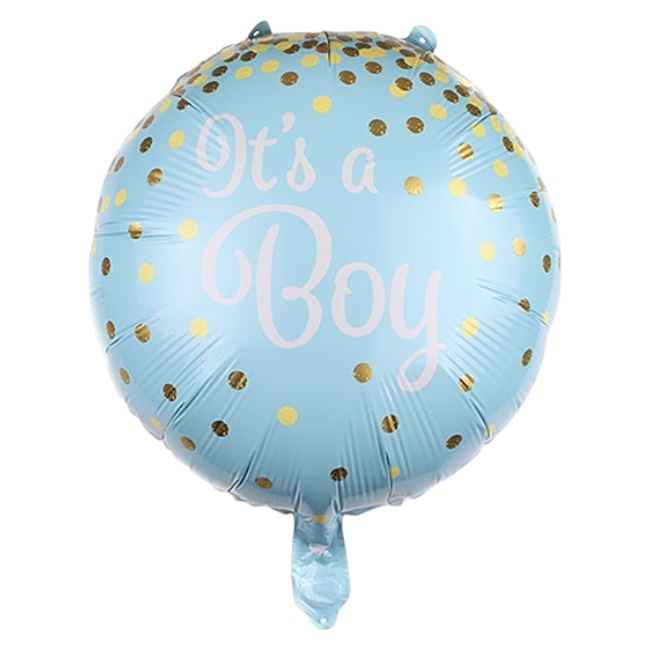 Round foil balloon – It's a Boy, gold confetti, 18″
