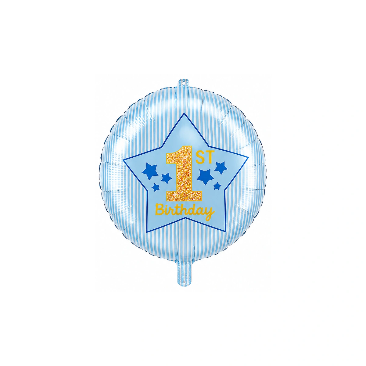 Round foil balloon – first birthday, blue stripes