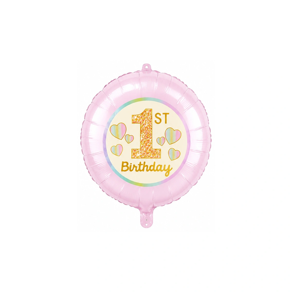Okrugli folijski balon – prvi rođendan, roza srca, 18″