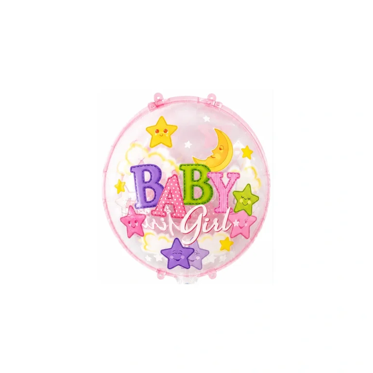 Okrugli folijski balon – Baby Girl, mjesec i zvijezde, 18″