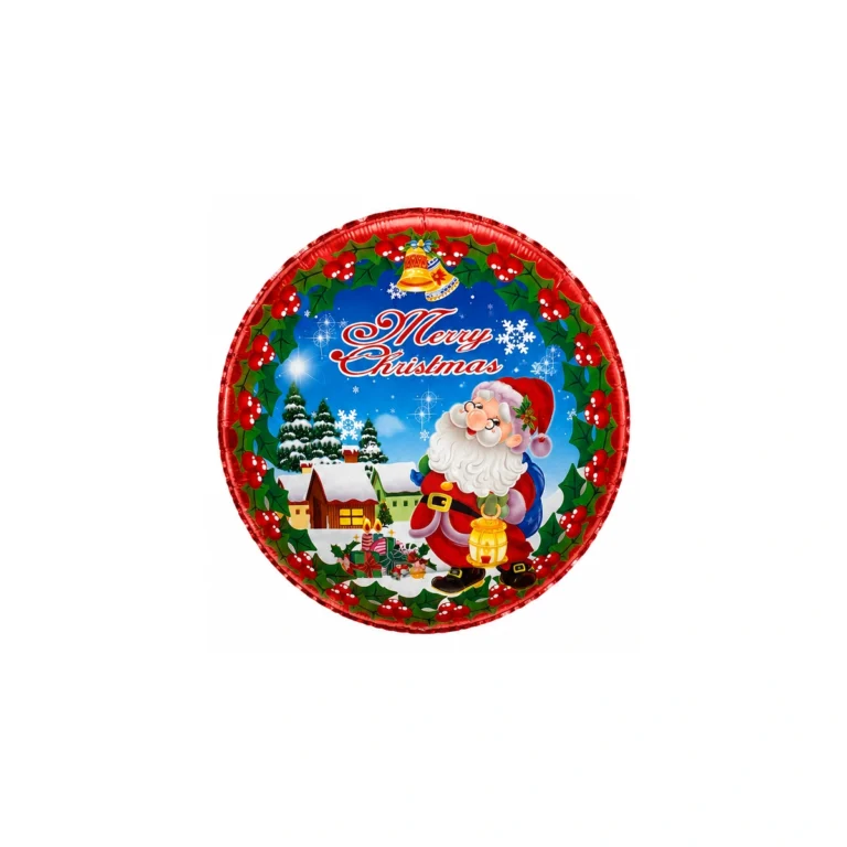 Round foil balloon – Santa Claus, red, 18″