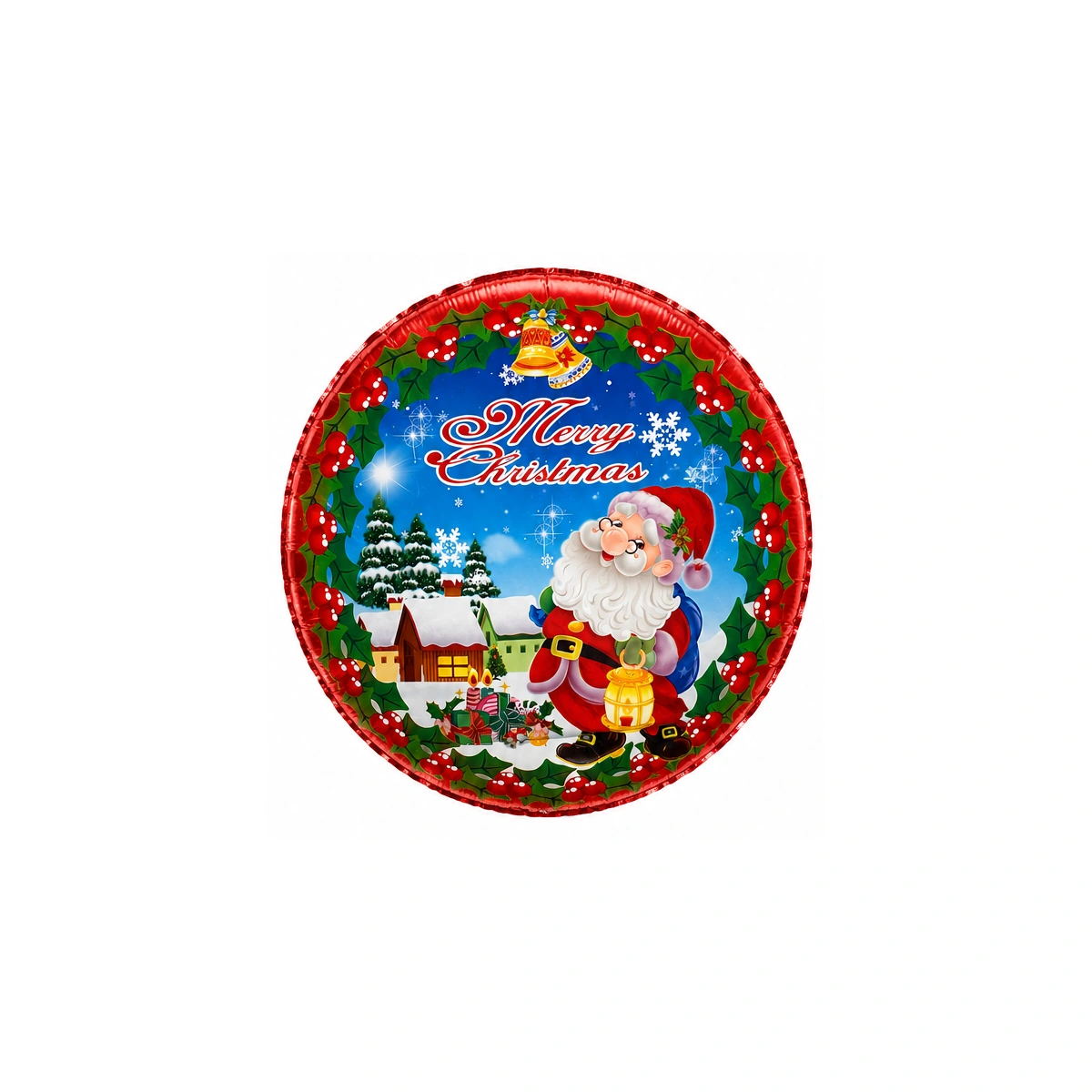 Круглый фольгированный шар – Дед Мороз, красный, 18″